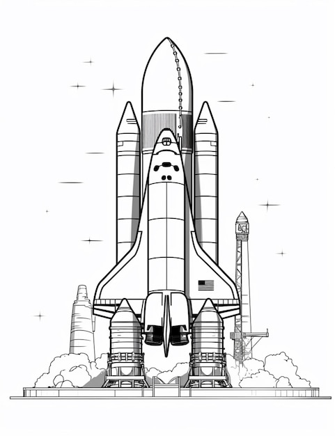 eine Schwarz-Weiß-Zeichnung eines Space Shuttles, das generative KI startet