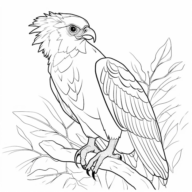 Eine Schwarz-Weiß-Zeichnung eines Vogels, der auf einem generativen Zweig sitzt