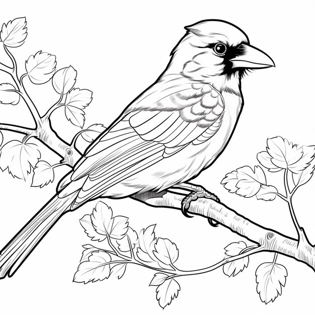 eine Schwarz-Weiß-Zeichnung eines Vogels, der auf einem Zweig sitzt, generative KI