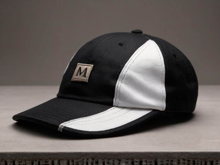 Eine schwarz-weiße Baseballmütze mit einem Buchstaben