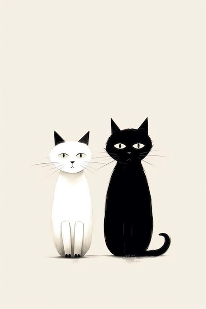 Eine schwarz-weiße Katze und eine schwarze Katze sitzen nebeneinander.