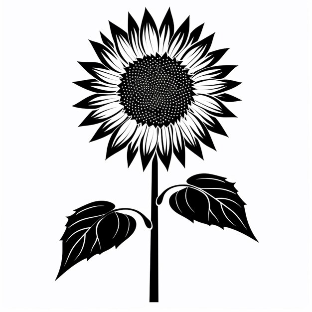 eine schwarz-weiße Silhouette einer Sonnenblume mit generativen Blättern