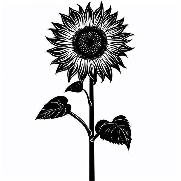 eine schwarz-weiße Silhouette einer Sonnenblume mit generativen Blättern