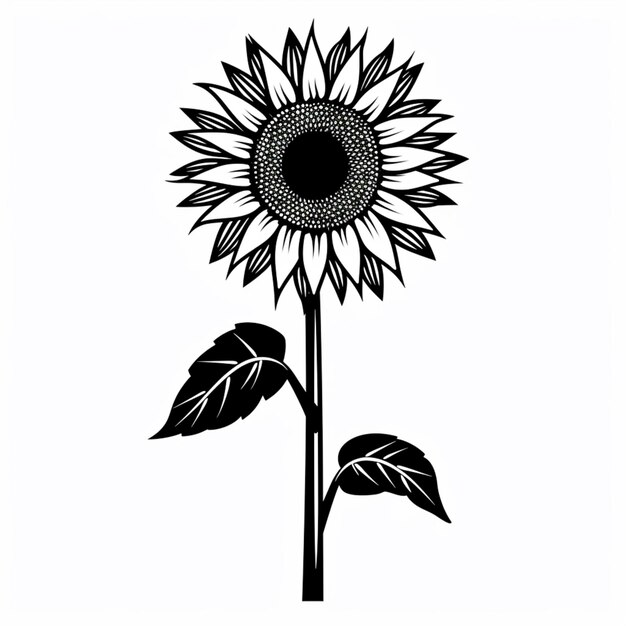 eine schwarz-weiße Silhouette einer Sonnenblume mit generativen Blättern