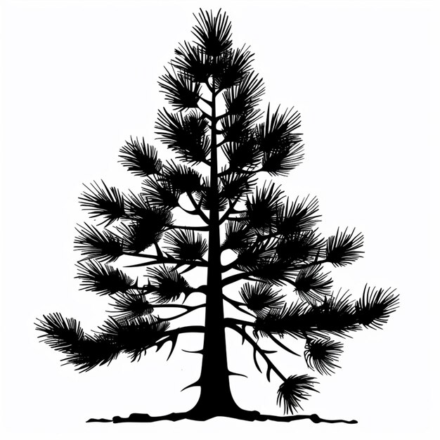 Foto eine schwarz-weiße silhouette eines kiefernbaums mit wurzeln