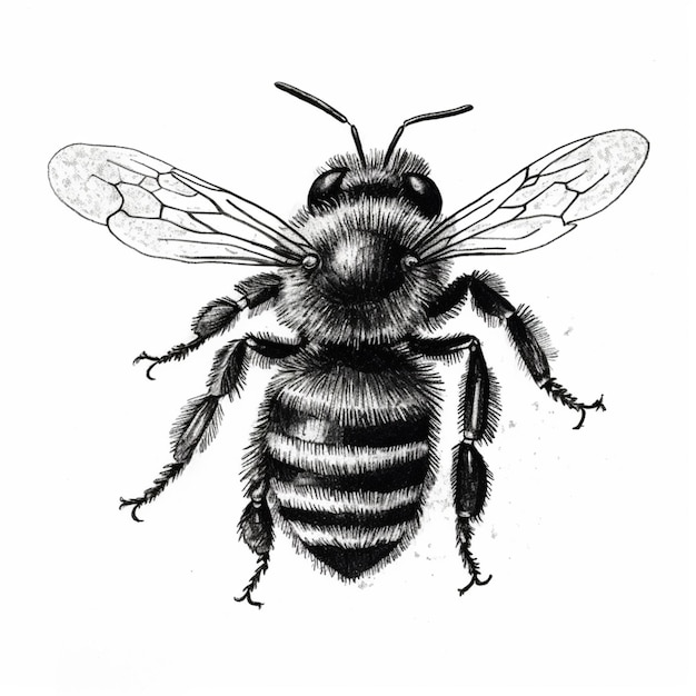 eine schwarz-weiße Zeichnung einer Biene mit langen Antennen