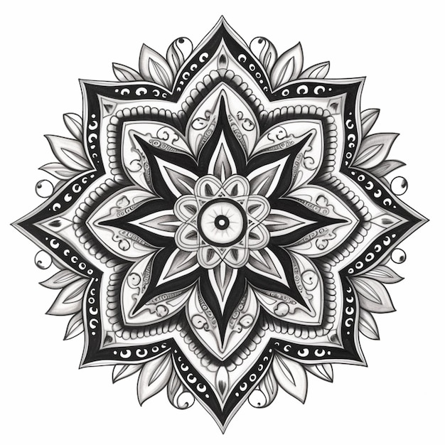 eine schwarz-weiße Zeichnung einer Blume mit einer Nummer darauf generative ai