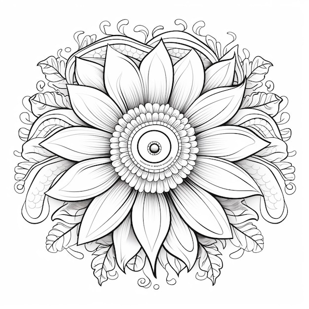 eine schwarz-weiße Zeichnung einer Blume mit Wirbeln