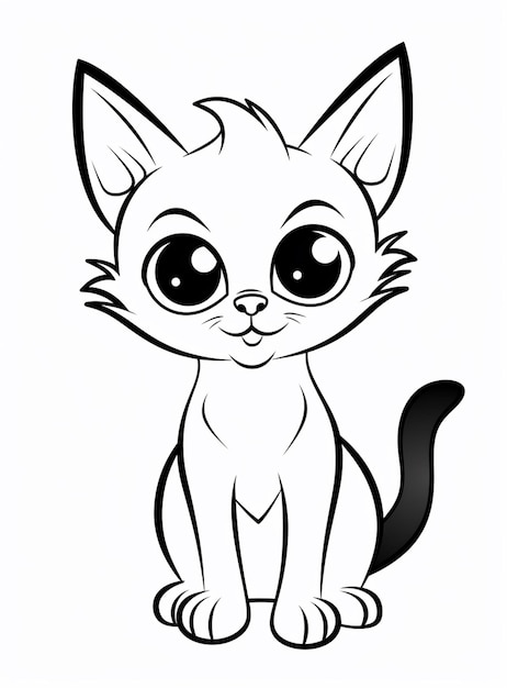 Foto eine schwarz-weiße zeichnung einer katze mit großen augen ai generative
