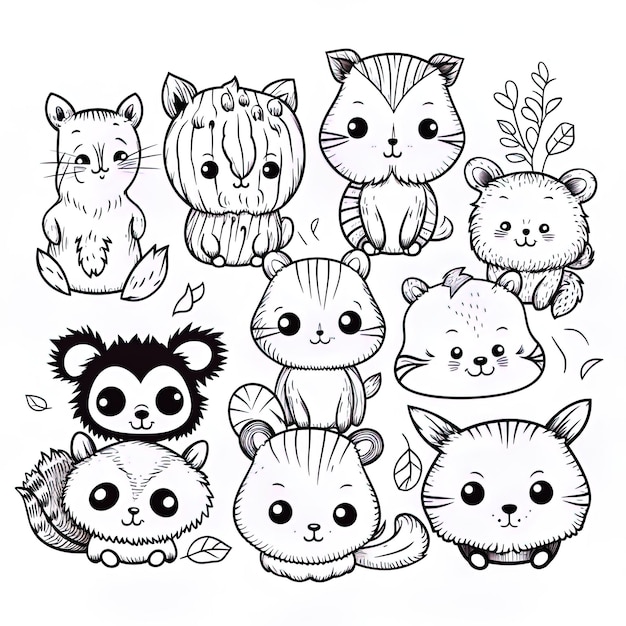 Foto eine schwarz-weiße zeichnung einer katze und einer katze mit einem cartoon-gesicht