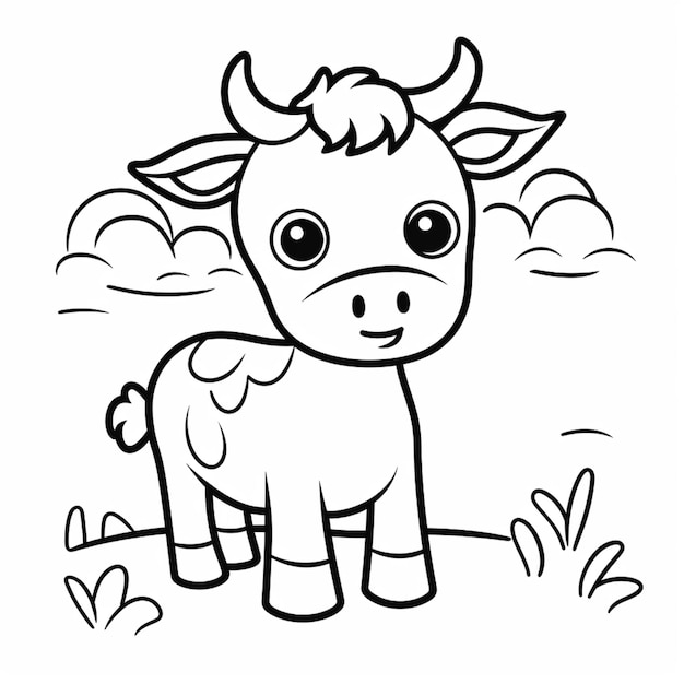 Foto eine schwarz-weiße zeichnung einer kuh, die auf einem feld steht