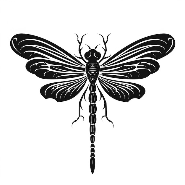 Foto eine schwarz-weiße zeichnung einer libelle mit einem langen schwanz