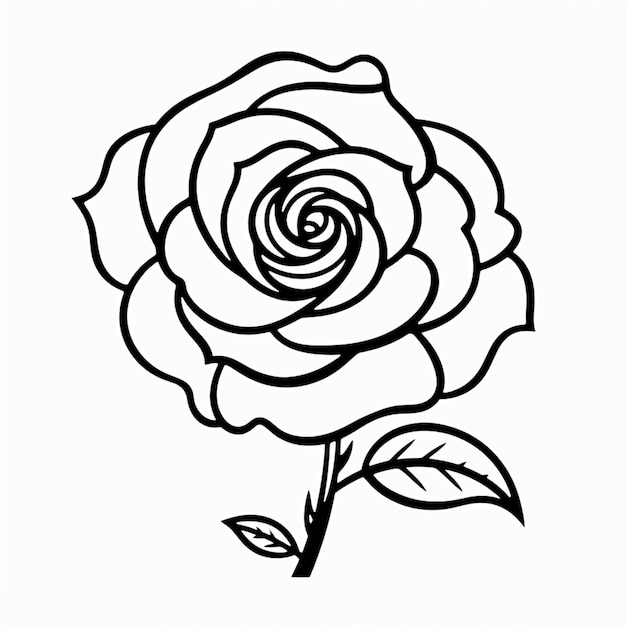 eine schwarz-weiße Zeichnung einer Rose mit Blättern