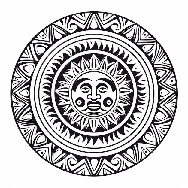 eine schwarz-weiße Zeichnung einer Sonne in einem Kreis generative ai