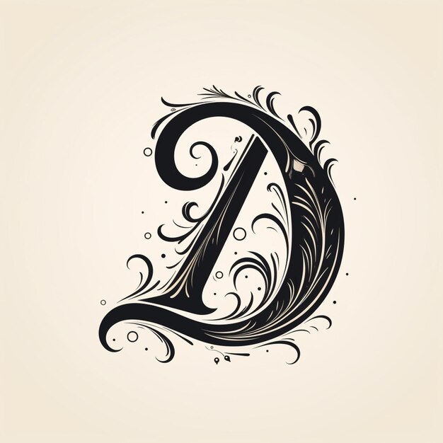 eine schwarz-weiße Zeichnung eines Buchstaben d mit einem wirbelnden Design generativ ai