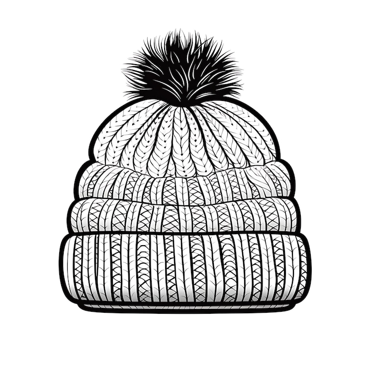 Foto eine schwarz-weiße zeichnung eines gestrickten hut mit einem pom