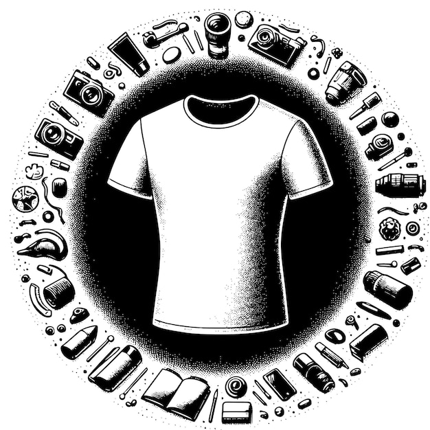 Foto eine schwarz-weiße zeichnung eines hemdes mit den worten t-shirts darauf