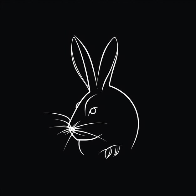 Foto eine schwarz-weiße zeichnung eines kaninchen auf einem schwarzen hintergrund
