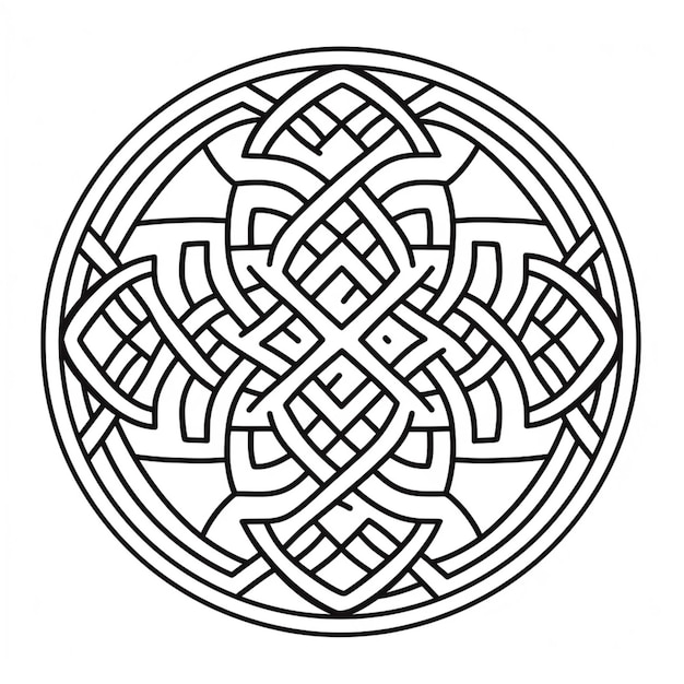 eine schwarz-weiße Zeichnung eines keltischen Knoten in einem Kreis