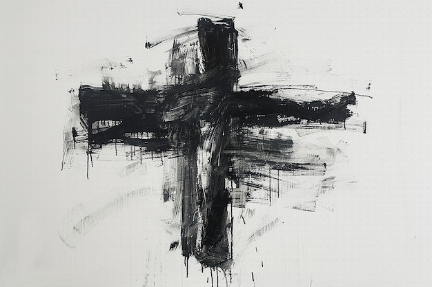 eine schwarz-weiße Zeichnung eines Kreuzes mit dem Wort Jesus darauf