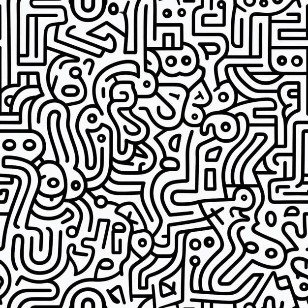 Foto eine schwarz-weiße zeichnung eines labyrinths mit einer katze und einem hund