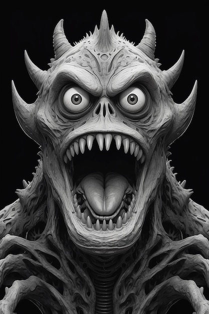 Eine schwarz-weiße Zeichnung eines Monsters mit einem überraschten Gesichtsausdruck