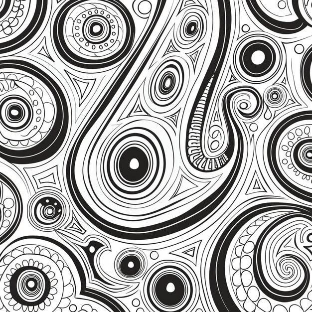 Foto eine schwarz-weiße zeichnung eines paisley-muster-generativ-ai