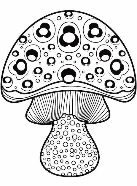 Foto eine schwarz-weiße zeichnung eines pilzes mit kreisen generativ ai