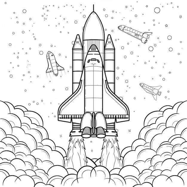 eine schwarz-weiße Zeichnung eines Raumschiffs, das absteigt