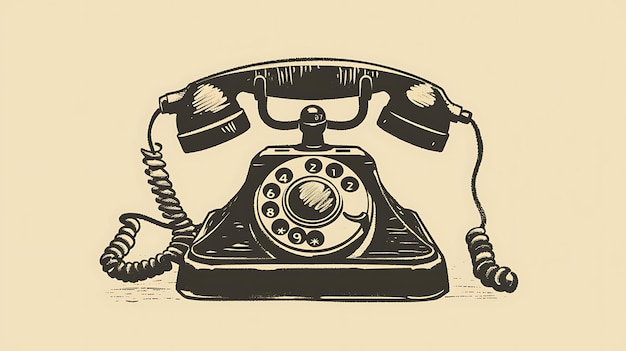 eine schwarz-weiße Zeichnung eines Telefons mit einem Telefon darauf