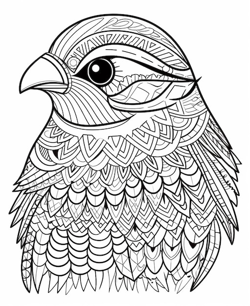 eine schwarz-weiße Zeichnung eines Vogels mit einem Muster generativ ai