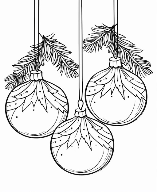Foto eine schwarz-weiße zeichnung von weihnachtsschmuck, die an einem baum hängt