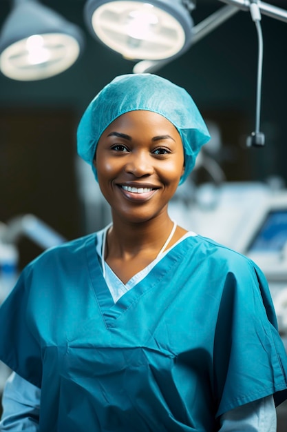 eine schwarze Frau lächelt in einem Operationssaal