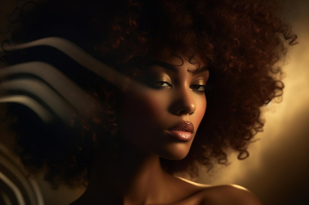 Eine schwarze Frau mit lockigem Haar im Stil einer voluminösen Masse mit generativer KI