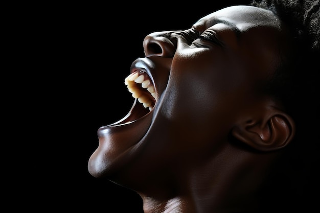 eine schwarze Frau mit weit geöffnetem Mund