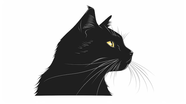 eine schwarze Katze mit gelben Augen schaut nach oben