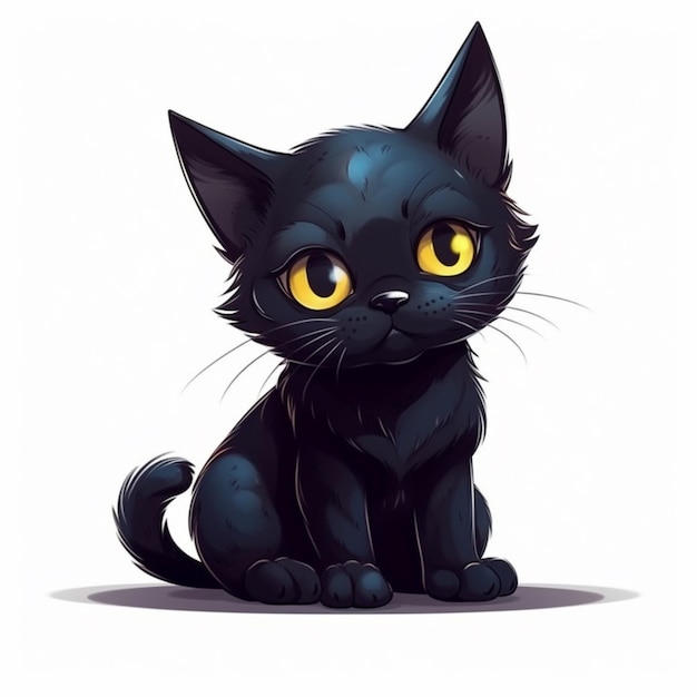Eine schwarze Katze mit gelben Augen sitzt auf dem Boden und generiert generative KI