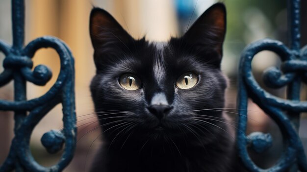 Foto eine schwarze katze mit gelben augen