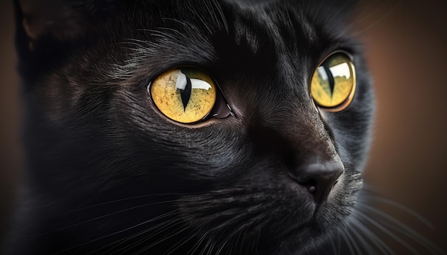 eine schwarze Katze mit gelben Augen