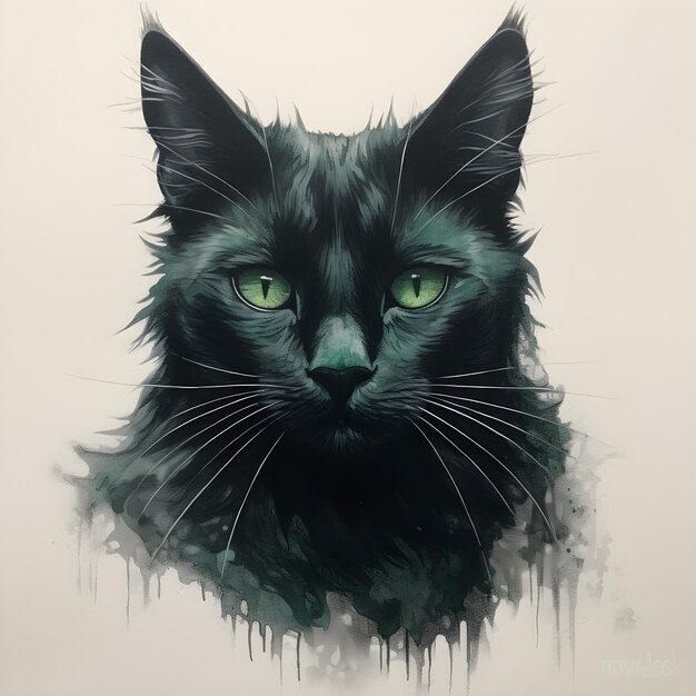 Eine schwarze Katze mit grünen Augen