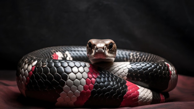 Eine schwarze Schlange mit einem roten Fleck im Gesicht