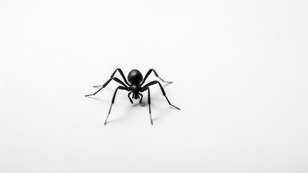 Eine schwarze Spinne auf einer weißen Oberfläche