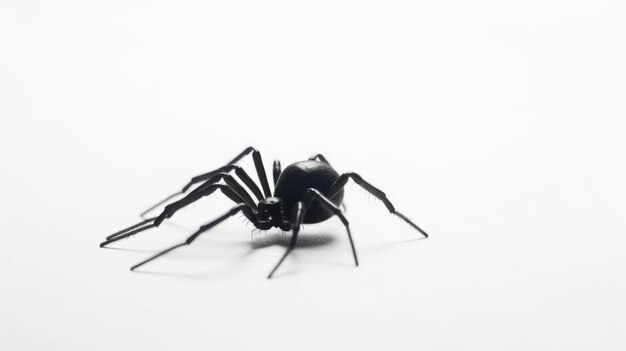 Eine schwarze Spinne ist auf weißem Hintergrund
