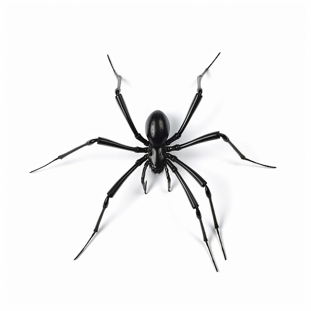 eine schwarze Spinne mit langen Beinen auf einem weißen Hintergrund