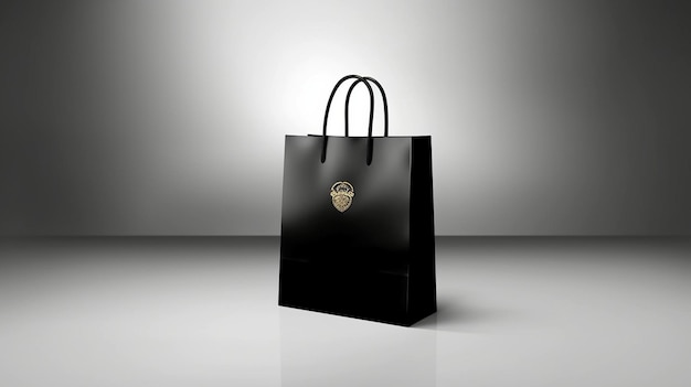 eine schwarze Tasche mit einem goldenen Logo