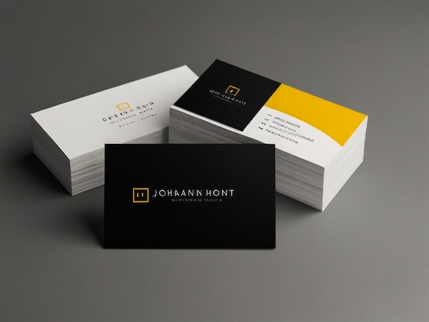 eine schwarze und gelbe Visitenkarte mit einem schwarzen und gelben Logo