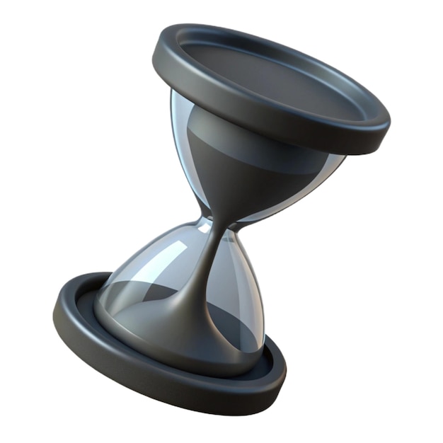 eine schwarze und silberne Sanduhr mit dem Wort Stunde auf der Unterseite