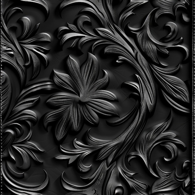 eine schwarzweiße Wand mit einem schwarzweißen Design mit einer Blume darauf