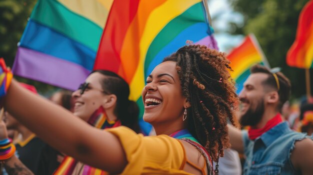 Eine schwule Regenbogenflagge schwenken