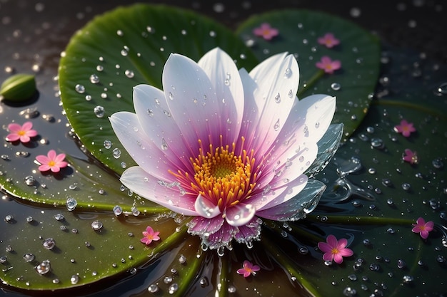 Eine Seerose mit Wassertropfen darauf